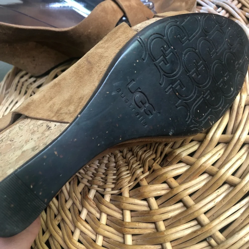 UGG Australia Suede Cork Wedge Heels Sandals - Picture 7 of 9